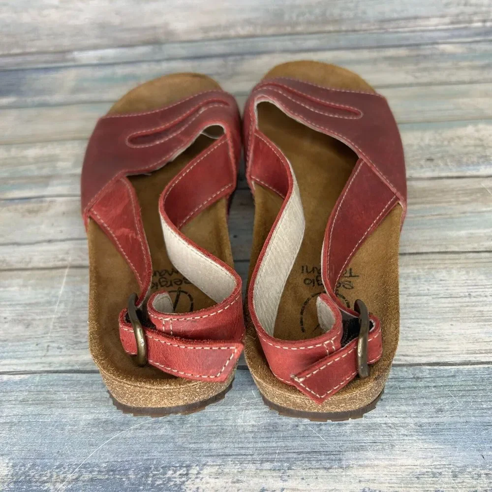 Sergio Tomani Sandals Size 40 Red Leather Cork ‎ Womens